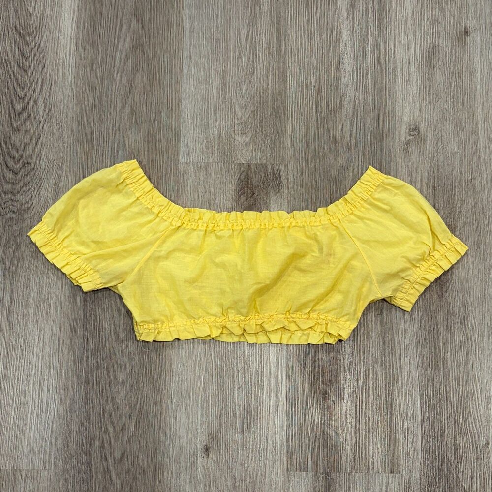 RARE Vtg 70s Fritzi Off the Shoulder Top Yellow Ruffle Hippie Gypsy Boho Wmns OS